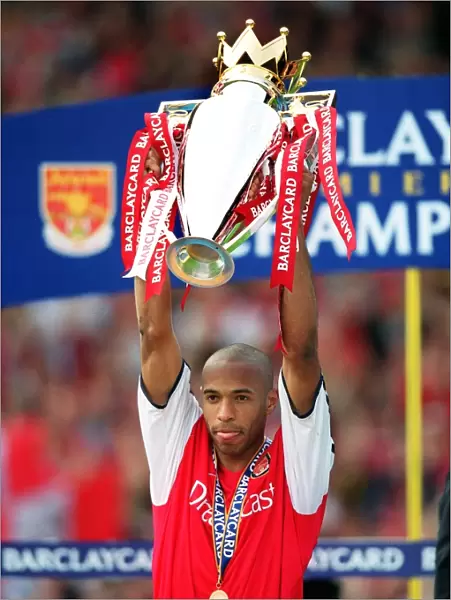 Thierry Henry with the FA Barclaycard Premiership Trophy after Arsenal's 4:3 Win over Everton, FA Barclaycard Premiership, Arsenal Stadium, Highbury, London, May 11, 2002