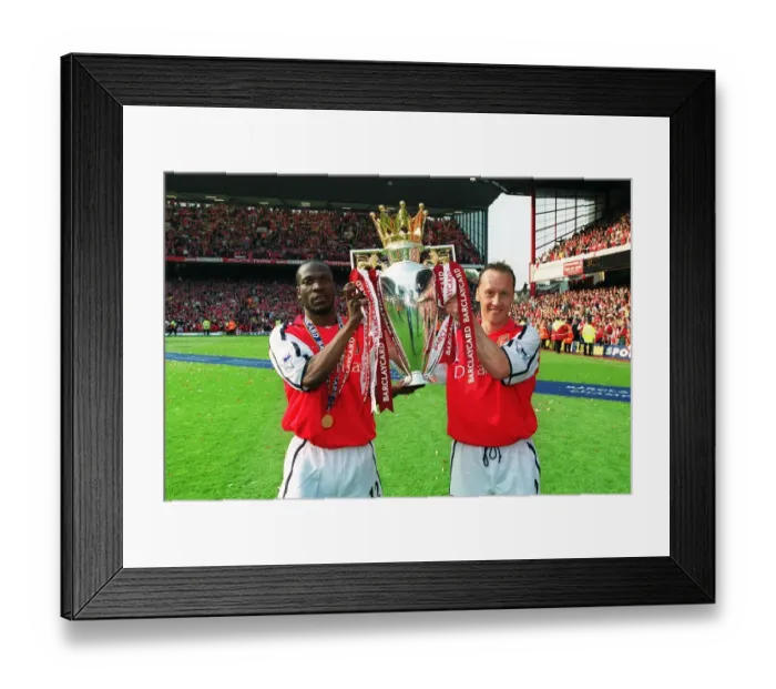 Framed Print : Lauren and Lee Dixon (Arsenal) lift the F. A. Barclaycard Premiership Trophy