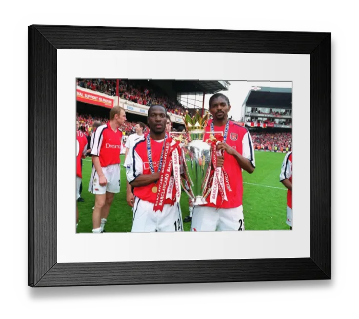 Framed Print : Lauren and Kanu lift the F. A. Barclaycard Premiership Trophy Framed Print : Lauren and Kanu lift the F. A. Barclaycard Premiership Trophy