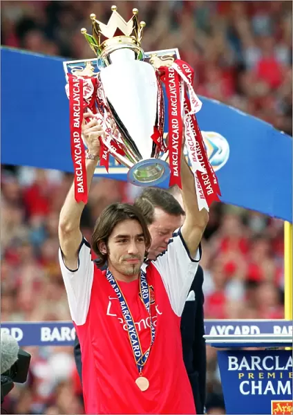 Robert Pires Celebrates FA Premiership Title Win with Arsenal at Highbury, 2002