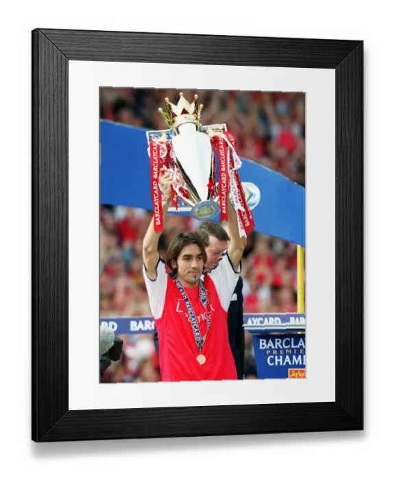 Framed Print : Robert Pires Celebrates FA Premiership Title Win with Arsenal at Highbury, 2002