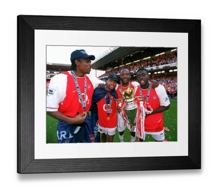 Framed Print : Kanu, Ashley Cole, Lauren and Kolo Toure (Arsenal) with the Premiership Trophy Framed Print : Kanu, Ashley Cole, Lauren and Kolo Toure (Arsenal) with the Premiership Trophy