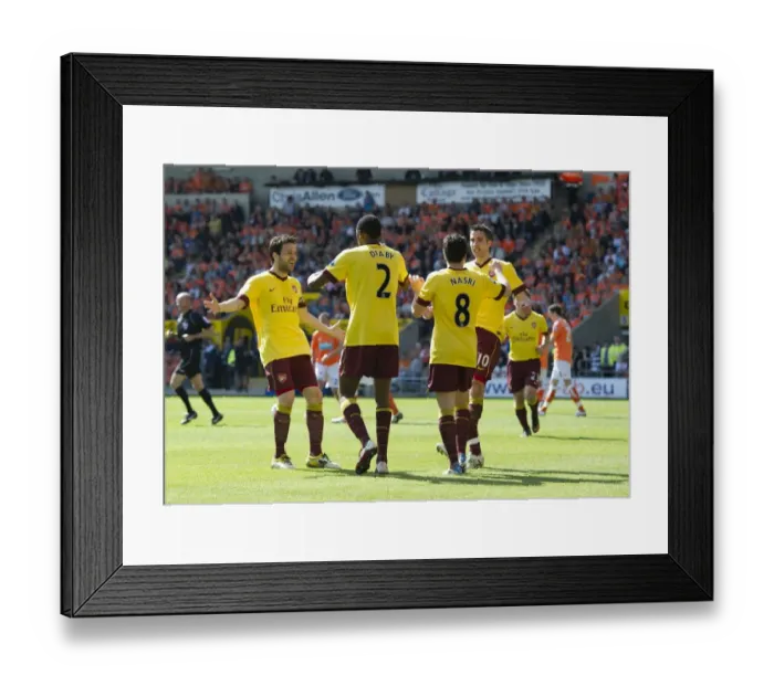 Framed Print : Abou Diaby (Arsenal) celebrates his goal with Cesc Fabregas, Samir Nasri Framed Print : Abou Diaby (Arsenal) celebrates his goal with Cesc Fabregas, Samir Nasri
