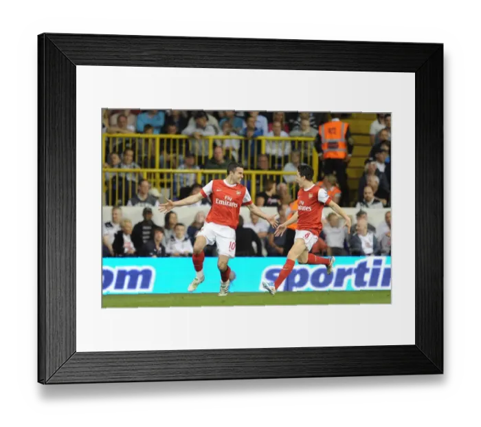 Framed Print : Robin van Persie and Samir Nasri: Unstoppable Arsenal Duo Celebrate Dramatic Equalizer vs. Tottenham Hotspur