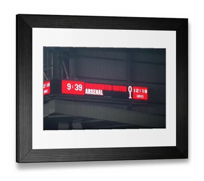 Framed Print : The scoreboard at Old Trafford shows the final score Framed Print : The scoreboard at Old Trafford shows the final score