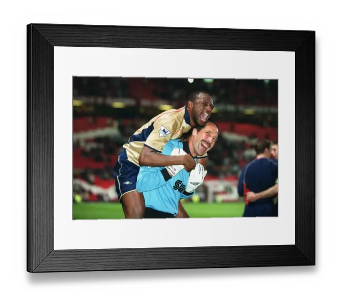 Framed Print : Glory Days: Vieira and Seaman Celebrate Arsenal's Championship Win at Old Trafford, 2002 Framed Print : Glory Days: Vieira and Seaman Celebrate Arsenal's Championship Win at Old Trafford, 2002