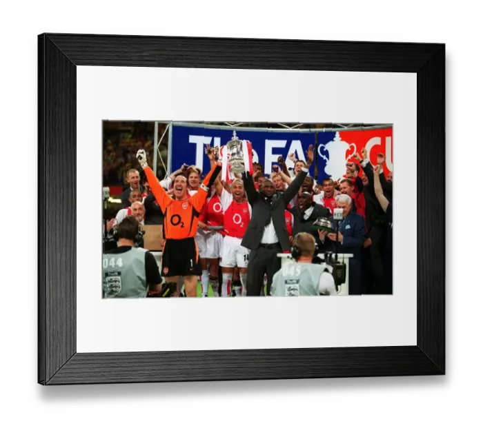 Framed Print : Arsenal's Victorious Captains: Vieira and Seaman Lift the FA Cup after 1:0 Win over Southampton, The FA Cup Final, Cardiff, Wales, 2003