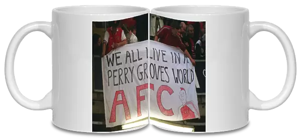 Arsenal fans with a Perry Groves banner. Arsenal 1: 0 Southampton. The F