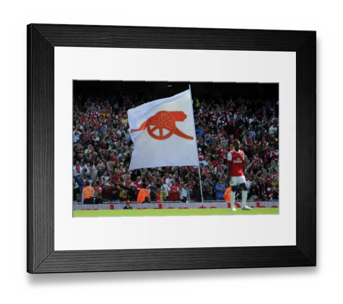 Framed Print : Arsenal flag. Arsenal 1: 0 Manchester United. Barclays Premier League. Emirates Stadium