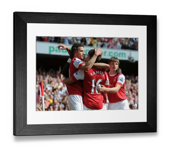 Framed Print : Ramsey, Van Persie, and Arshavin: Arsenal's Unforgettable Goal Celebration Against Manchester United (1:0, Barclays Premier League, Emirates Stadium, 1 / 5 / 11)