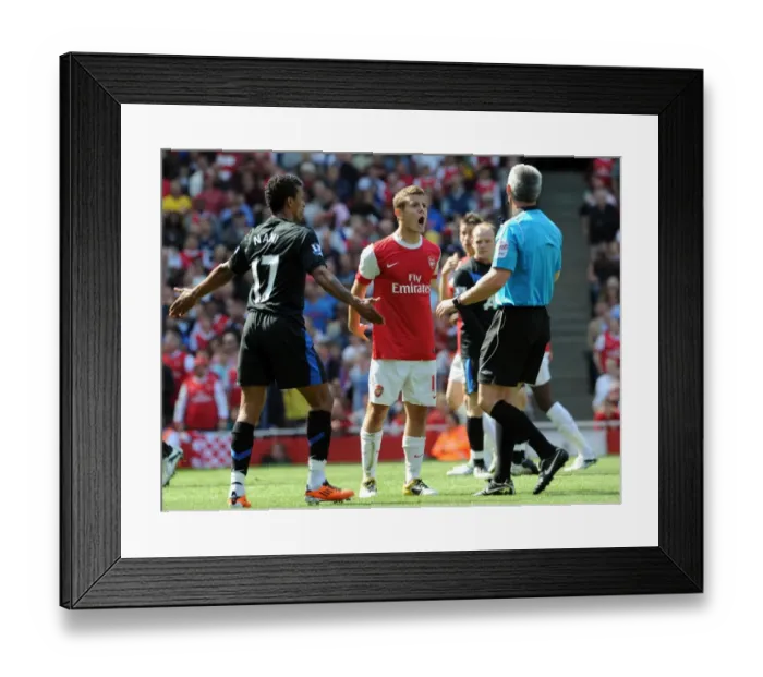 Framed Print : Jack Wilshere (Arsenal) and Nani (Man Utd) talk to Referee Chris Foy. Arsenal 1 Framed Print : Jack Wilshere (Arsenal) and Nani (Man Utd) talk to Referee Chris Foy. Arsenal 1