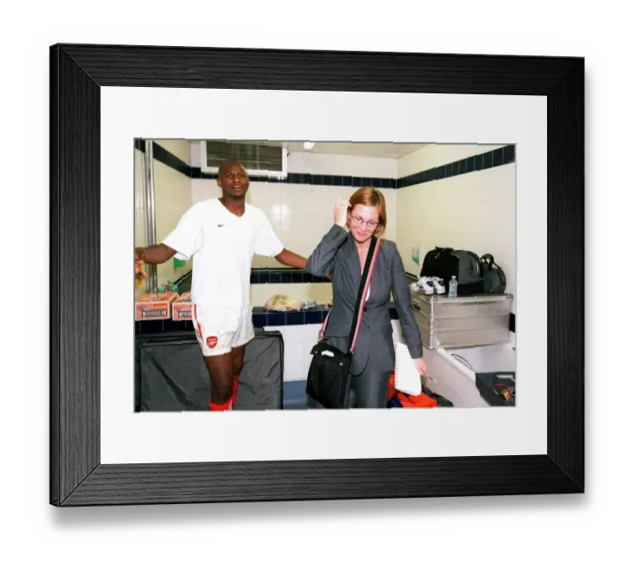 Framed Print : Amanda Docherty and Patrick Vieira celebrate at the end of the match