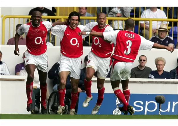 Pires and Vieira: Unstoppable Duo Celebrate Arsenal's Victory Goals vs. Tottenham, FA Premiership 2003-04