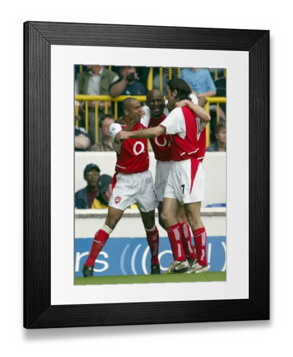 Framed Print : Patrick Vieira and Robert Pires: Celebrating Arsenal's First Goal at White Hart Lane, 2004