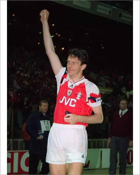 David O Leary (Arsenal) celebrates winning the FA Cup