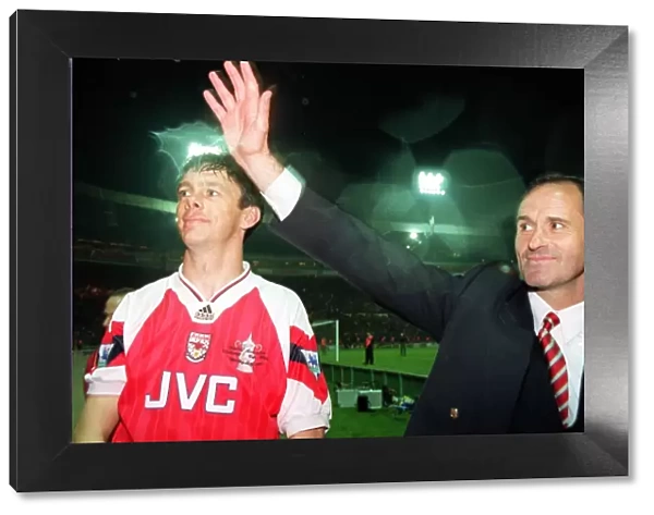 Arsenal Manager George Graham and David O Leary celebrate after the game
