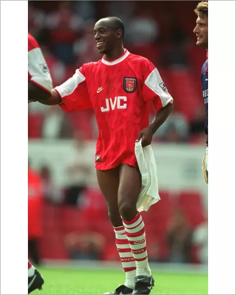 Ian Wright (Arsenal) with his shorts in his hands