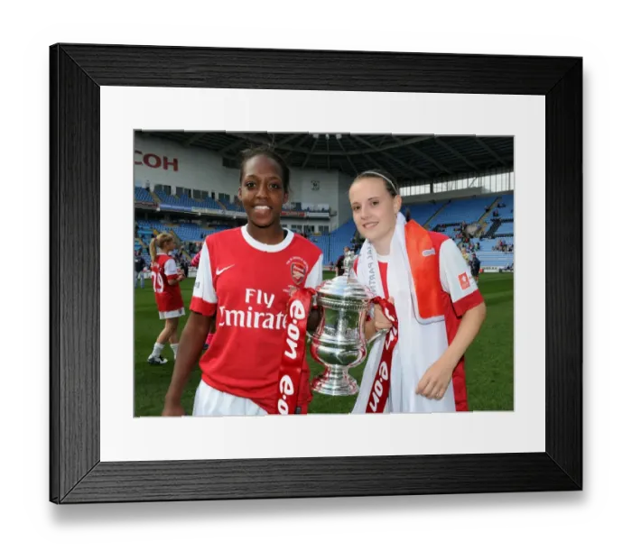 Framed Print : Danielle Carter and Lauren Bruton (Arsenal) with the FA Cup Trophy. Arsenal Ladies 2 Framed Print : Danielle Carter and Lauren Bruton (Arsenal) with the FA Cup Trophy. Arsenal Ladies 2