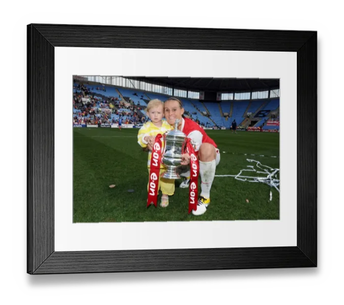 Framed Print : Julie Fleeting (Arsenal) with the FA Cup Trophy. Arsenal Ladies 2: 0 Bristol Academy