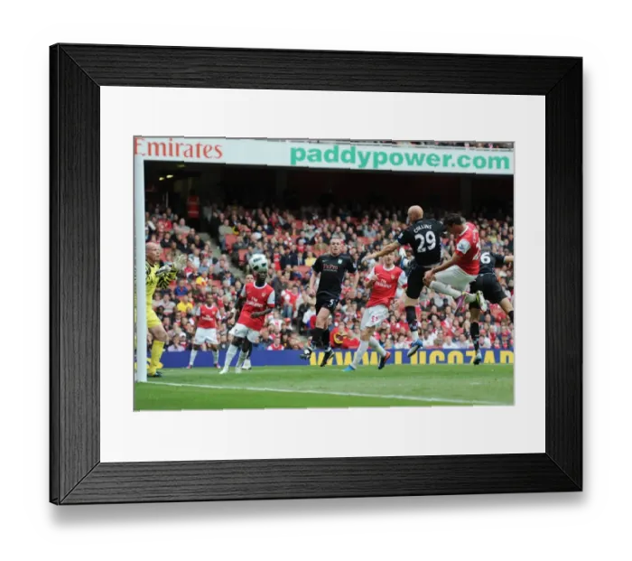 Framed Print : Marouane Chamakh (Arsenal) heads past Aston Villa goalkeeper Brad Friedel but his goal is dissalowed. Arsenal 1: 2 Aston Villa, Barclays Premier League, Emirates Stadium, Arsenal Football Club, 15  /  5  /  2011. Credit : Stuart MacFarlane  /  Arsenal