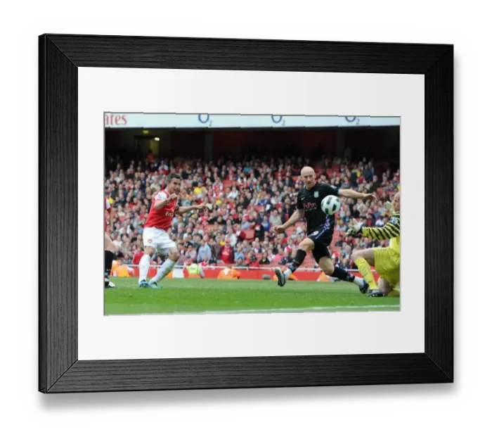 Framed Print : Robin van Persie scores Arsenals goal past James Collins (Villa). Arsenal 1 Framed Print : Robin van Persie scores Arsenals goal past James Collins (Villa). Arsenal 1