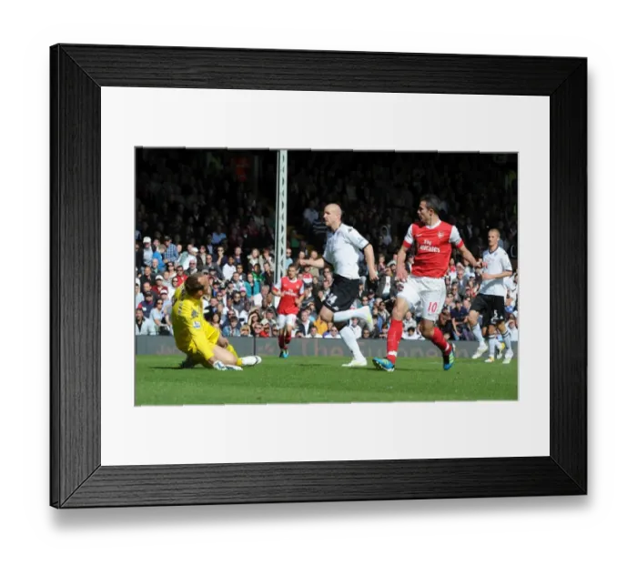 Framed Print : Robin van Persie shoots past Fulham goalkeeper Mark Schwarzer to score the 1st Arsenal goal Framed Print : Robin van Persie shoots past Fulham goalkeeper Mark Schwarzer to score the 1st Arsenal goal
