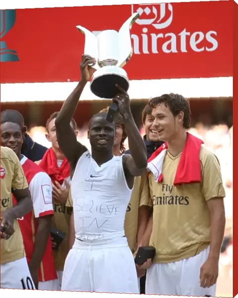 Emmauel Eboue (Arsenal) with the Emirates Trophy