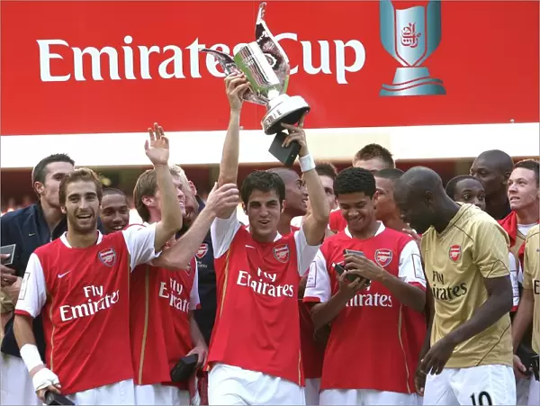 Cesc Fabregas (Arsenal) lifts the Emirates Trophy