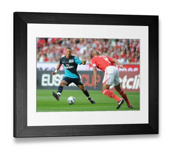 Framed Print : Kieran Gibbs Outmaneuvers Luisao: A Battle at the Estadio da Luz (Benfica vs Arsenal, 2011)