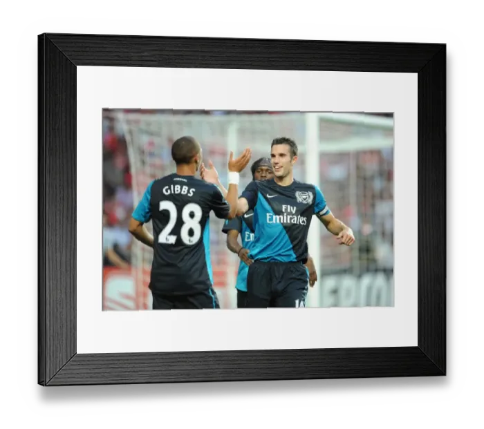 Framed Print : Van Persie and Gibbs Celebrate Goal: Benfica vs. Arsenal, 2011-12 Pre-Season Friendly