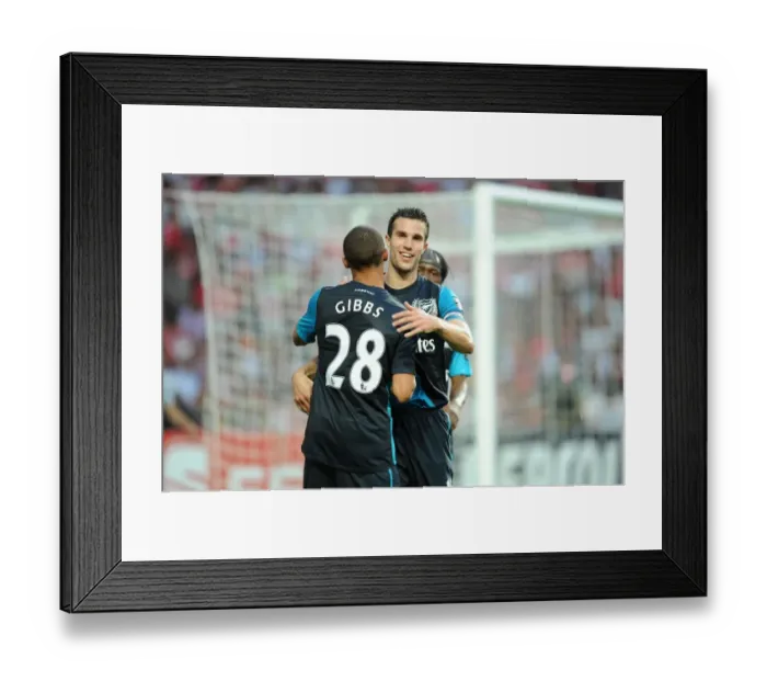 Framed Print : Van Persie and Gibbs: Celebrating a Goal for Arsenal against Benfica, 2011-12 Pre-Season Friendly