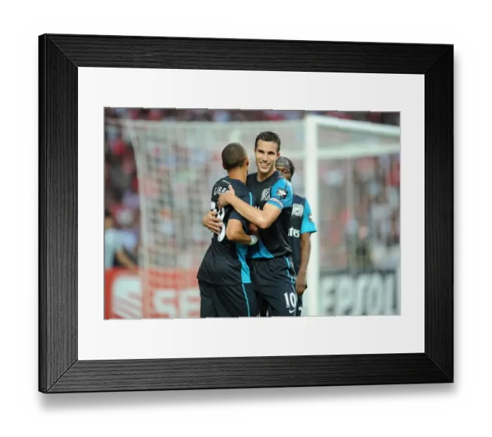 Framed Print : Van Persie and Gibbs: Arsenal's Unstoppable Duo Celebrate Goal in Benfica Pre-Season Clash, 2011 Framed Print : Van Persie and Gibbs: Arsenal's Unstoppable Duo Celebrate Goal in Benfica Pre-Season Clash, 2011