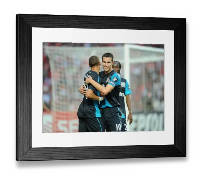Framed Print : Arsenal's Van Persie and Gibbs: Celebrating a Goal Against Benfica (2011-12)