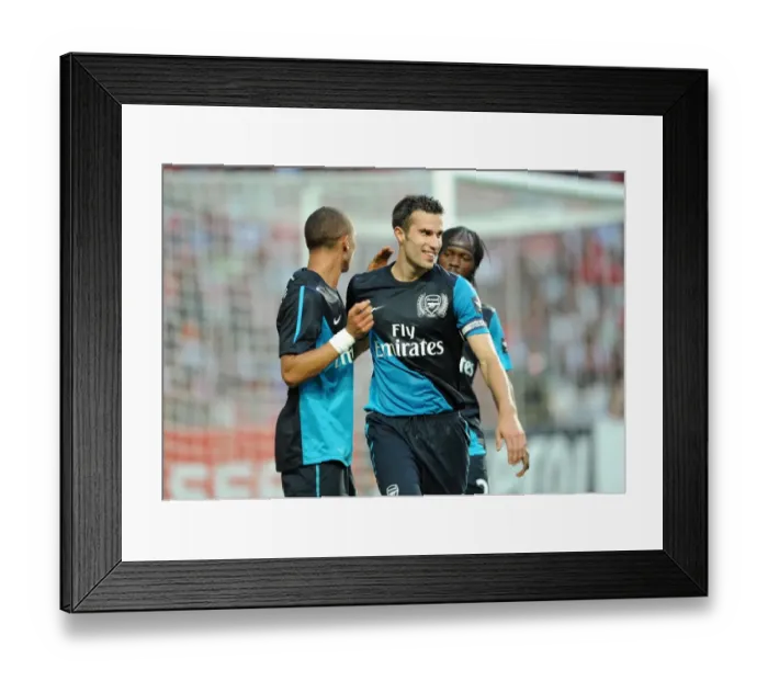 Framed Print : Arsenal: Van Persie and Gibbs Celebrate Goal Against Benfica, 2011