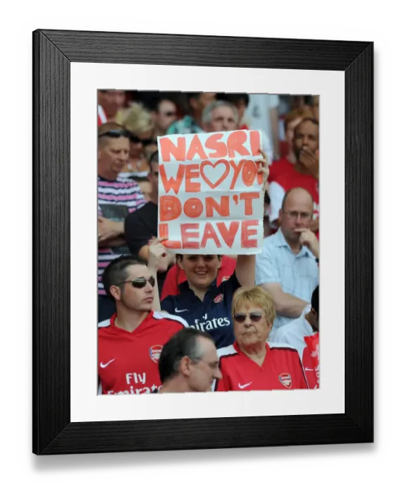 Framed Print : Fan with a sign for Samir Nasri. Arsenal 1: 1 New York Red Bulls. Emirates Cup Day 2