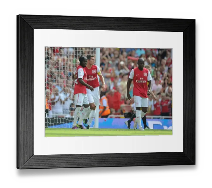 Framed Print : Arsenal's Robin van Persie, Gervinho, and Benik Afobe Celebrate Goal Against New York Red Bulls, Emirates Cup 2011