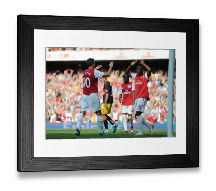 Framed Print : Robin van Persie and Benik Afobe Celebrate Goal for Arsenal Against New York Red Bulls - Emirates Cup 2011
