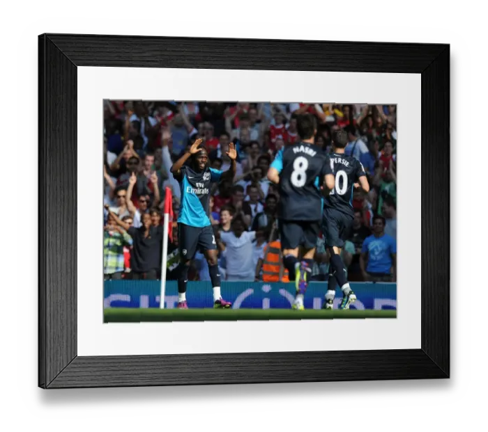 Framed Print : Arsenal's Gervinho and Robin van Persie Celebrate Goal Against Boca Juniors, Emirates Cup 2011