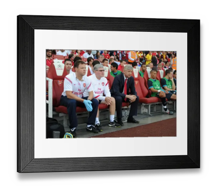 Framed Print : Arsene Wenger with Assistants Pat Rice and Colin Lewin during Arsenal's Emirates Cup Match against Boca Juniors (2011-12) Framed Print : Arsene Wenger with Assistants Pat Rice and Colin Lewin during Arsenal's Emirates Cup Match against Boca Juniors (2011-12)