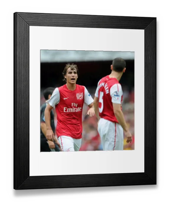 Framed Print : Ignasi Miquel and Thomas Vermaelen (Arsenal). Arsenal 0: 2 Liverpool. Barclays Premier League Framed Print : Ignasi Miquel and Thomas Vermaelen (Arsenal). Arsenal 0: 2 Liverpool. Barclays Premier League