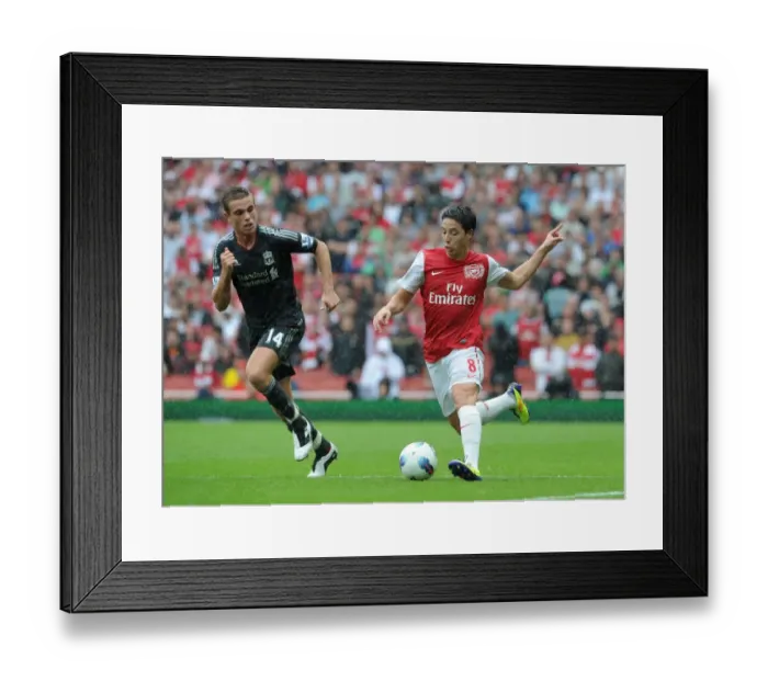 Framed Print : Samir Nasri (Arsenal) Jordan Henderson (Liverpool). Arsenal 0: 2 Liverpool