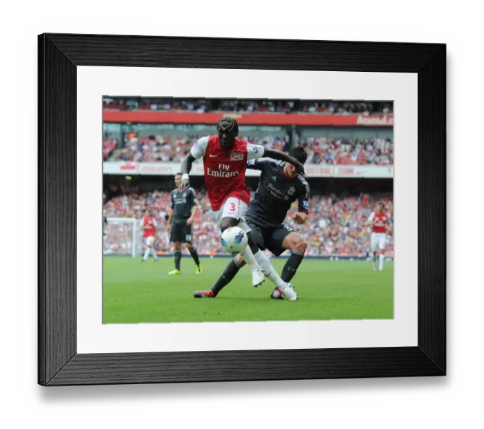 Framed Print : Arsenal vs. Liverpool: Bacary Sagna vs. Martin Kelly Clash at the Emirates, 2011-2012 Premier League
