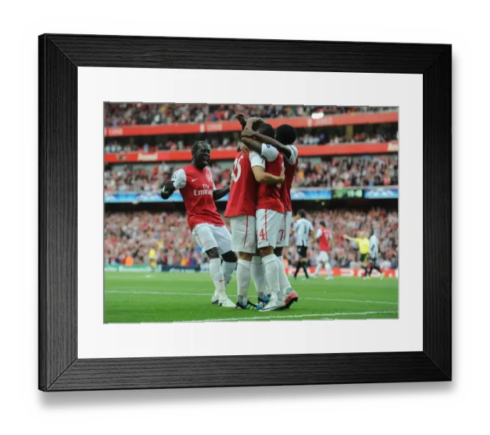 Framed Print : Arsenal Celebrate Theo Walcott's Goal in 2011-12 UEFA Champions League