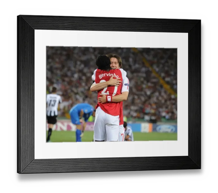 Framed Print : Arsenal's Rosicky and Gervinho Celebrate Robin van Persie's Goal in Udinese Clash (Udinese v Arsenal 2011-12, UEFA Champions League)
