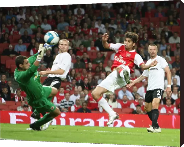 Eduardo shoots past Sparta Prague goalkeeper Tomas Postulka to score the 3rd Arsenal goal