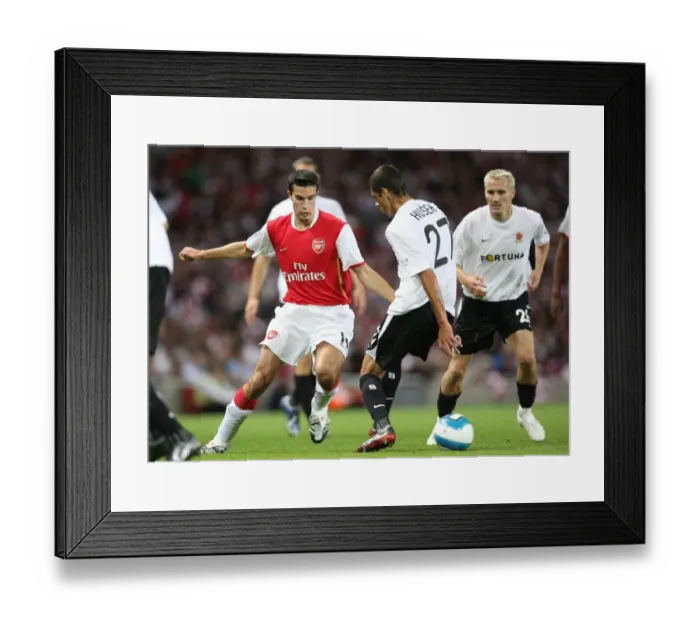 Framed Print : Arsenal's Robin van Persie Scores Three against Sparta's Lubos Husek in UEFA Champions League Match