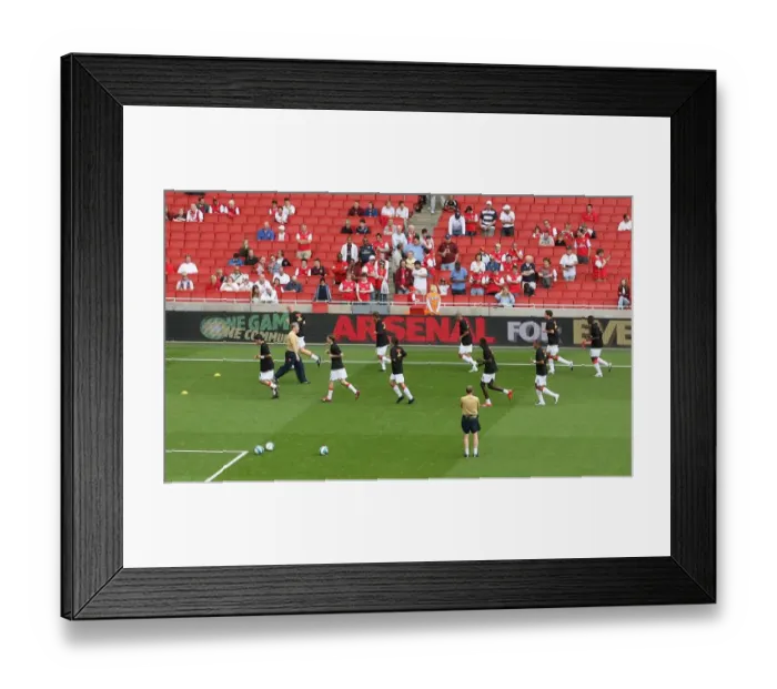 Framed Print : Arsenal warm up in front of the Arsenal For Everyone boards Framed Print : Arsenal warm up in front of the Arsenal For Everyone boards