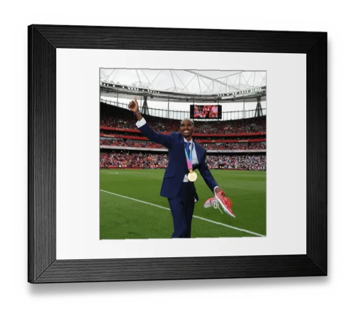 Framed Print : Mo Farah's Gold Medal Celebration: Arsenal's Triumph Over Swansea City