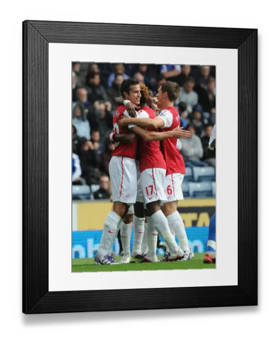 Framed Print : Gervinho scores celebrates scoring Arsenals 1st goal with Robin van Persie