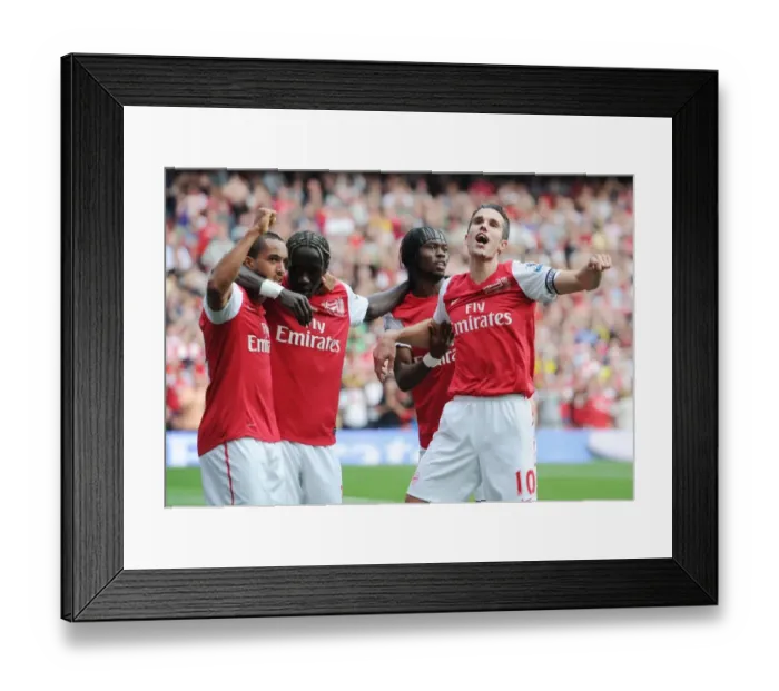 Framed Print : Arsenal's Star Strikers: Van Persie, Walcott, Sagna, and Gervinho Celebrate Goal vs. Bolton Wanderers (2011-12) Framed Print : Arsenal's Star Strikers: Van Persie, Walcott, Sagna, and Gervinho Celebrate Goal vs. Bolton Wanderers (2011-12)